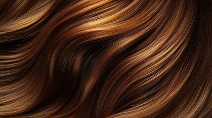Fototapeta premium Beautiful model girl with Brown hair strand,silky healthy chestnut wavy hair strand,hair wavy ribbon, with smooth,Keratin straightening,Treatment,straight long hair,procedures,Smooth hairstyle.