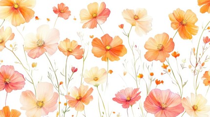 Beautiful seamless floral water color pattern Set, watercolor wild flowers, leaves and grass,Collection botanic garden elements, isolated illustration in rustic or vintage style,copy space.