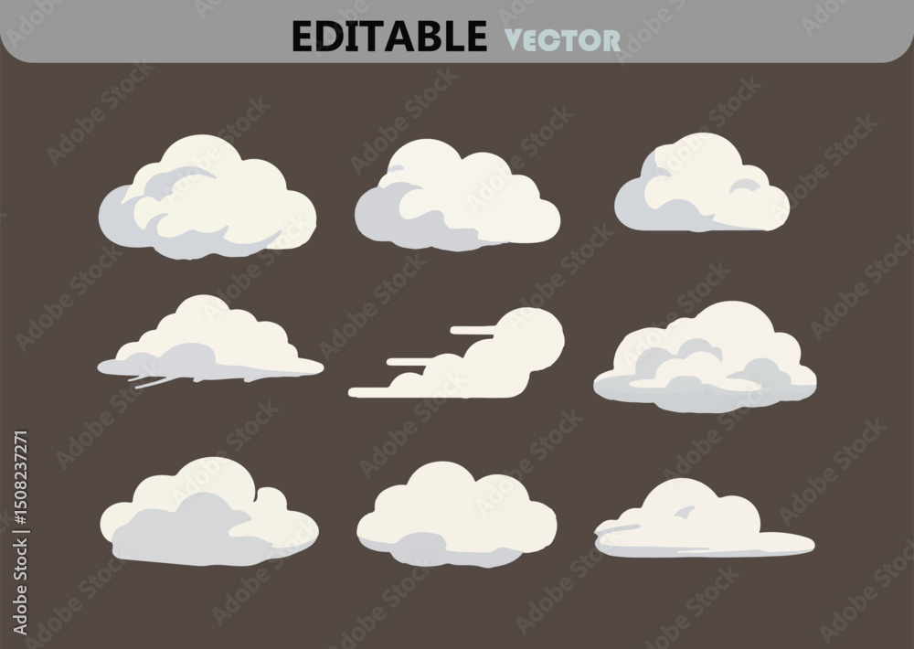 Aufkleber set of different cartoon cloud shapes on a brown background editable vector illustration for graphic