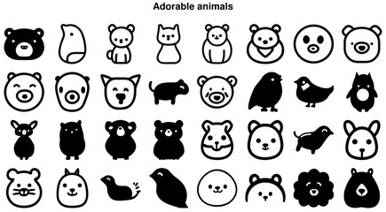 Naklejka premium Adorable Animal Faces Icon Set