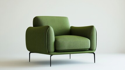 A modern green armchair is shown.  It's for the garden and pictured against a white backdrop.  This is a 3D image.
