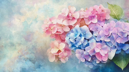 watercolor botanical Hydrangea flowers texture template background.Elegant wedding invitation card background . Minimal hand painted Design for wedding or Valentine's Day