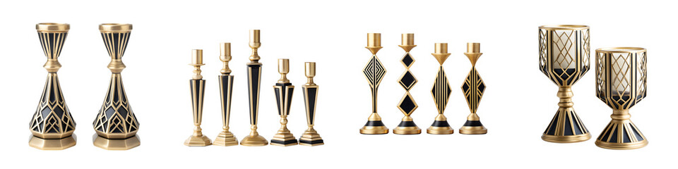 Elegant candle holders in modern geometric designs featuring gold and black finishes, perfect for stylish home decor and interior styling to enhance ambiance.