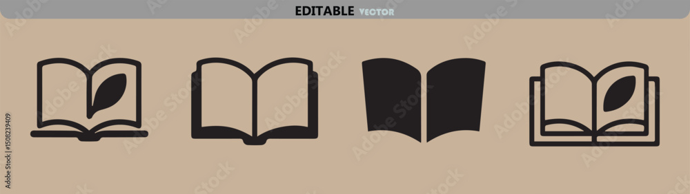 Poster vector illustration set of open book icons with different styles representing education knowledge re