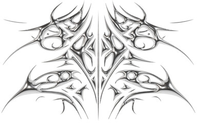 Abstract metallic futuristic 3D tribal y2k chrome shape, aesthetic cyber gothic style neotribal tattoo design