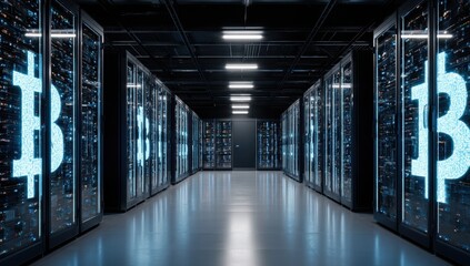 Bitcoin server room, futuristic