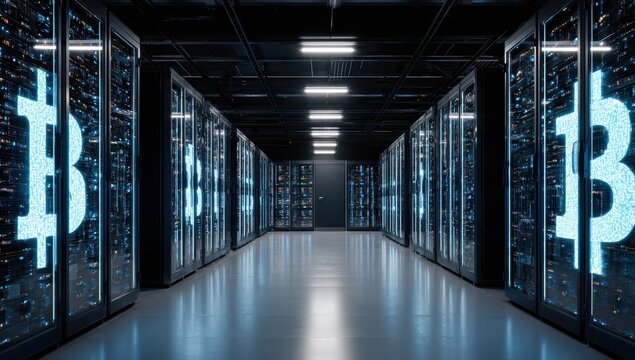 Bitcoin server room, futuristic