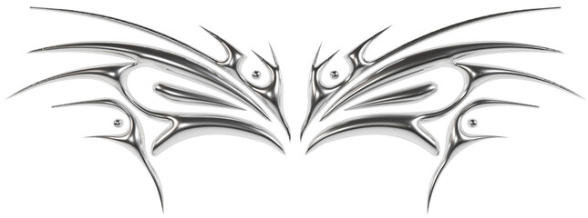 Abstract metallic futuristic 3D tribal y2k chrome shape, aesthetic cyber gothic style neotribal tattoo design