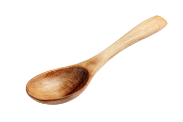 Wooden cooking spoon on black background displaying grain details, cut out