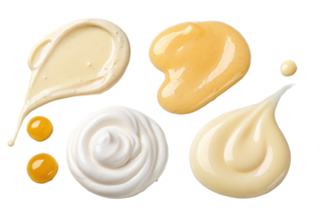  Drips of mayonnaise cheese sauce or vanilla cream isolated on transparent background