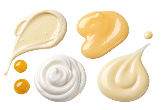  Drips of mayonnaise cheese sauce or vanilla cream isolated on transparent background