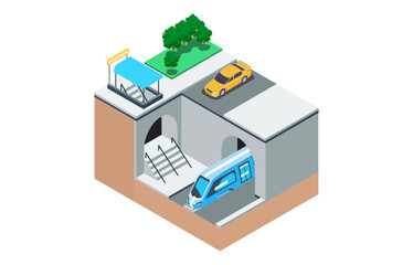isometric illustration of the way the subway, vector illustration