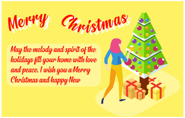 isometric illustration of Christmas celebration with family, eating together at the table accompanied by a fireplace and Christmas tree