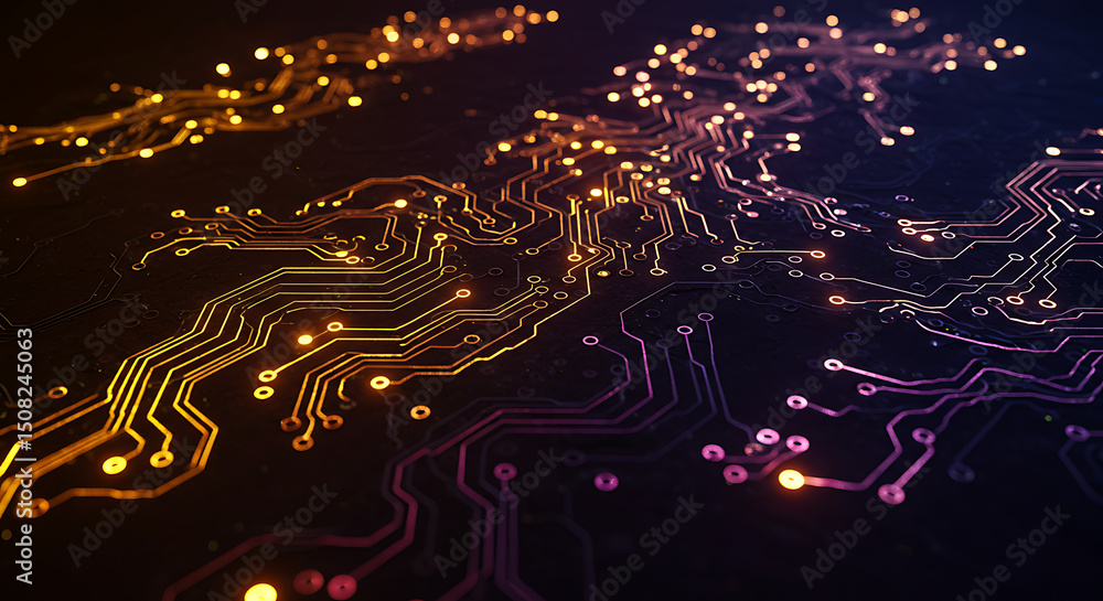Poster abstract circuit board technology background glowing lines and nodes