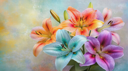 watercolor botanical Lilly flowers texture template background.Elegant wedding invitation card background . Minimal hand painted Design for wedding or Valentine's Day
