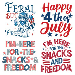 pack of  4th Of July Usa Independence Day Clipart, American 4th July Design Sublimation, Patriotic Fourth Of July Illustration