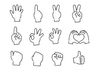 手書き風の手のイラストセット　白塗り