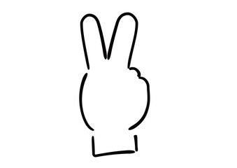 手書きの手のイラスト　ピースサイン　白塗り