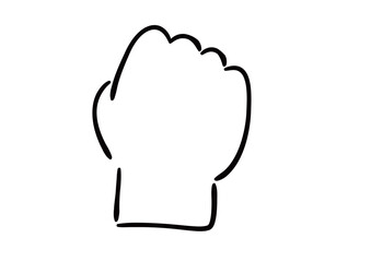 手書きの手のイラスト　握りこぶし　白塗り線画