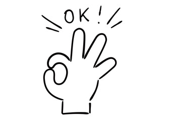 手書き風の手のイラスト　OKサイン　白塗り