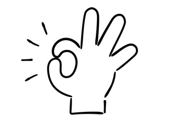 手書き風の手のイラスト　OKサイン　白塗り