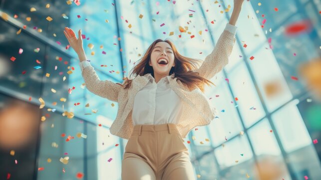 Happy work anniversary,group of young creative team feeling happy after work success at working place in office,birthday cake and celebration and party,good job concept. - Powered by Adobe