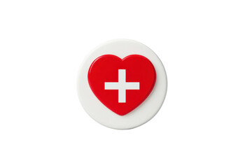 Obraz premium Red heart with white cross on circular badge symbolizing healthcare support and first aid, cut out