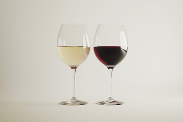 Elegant red and white wine glasses
