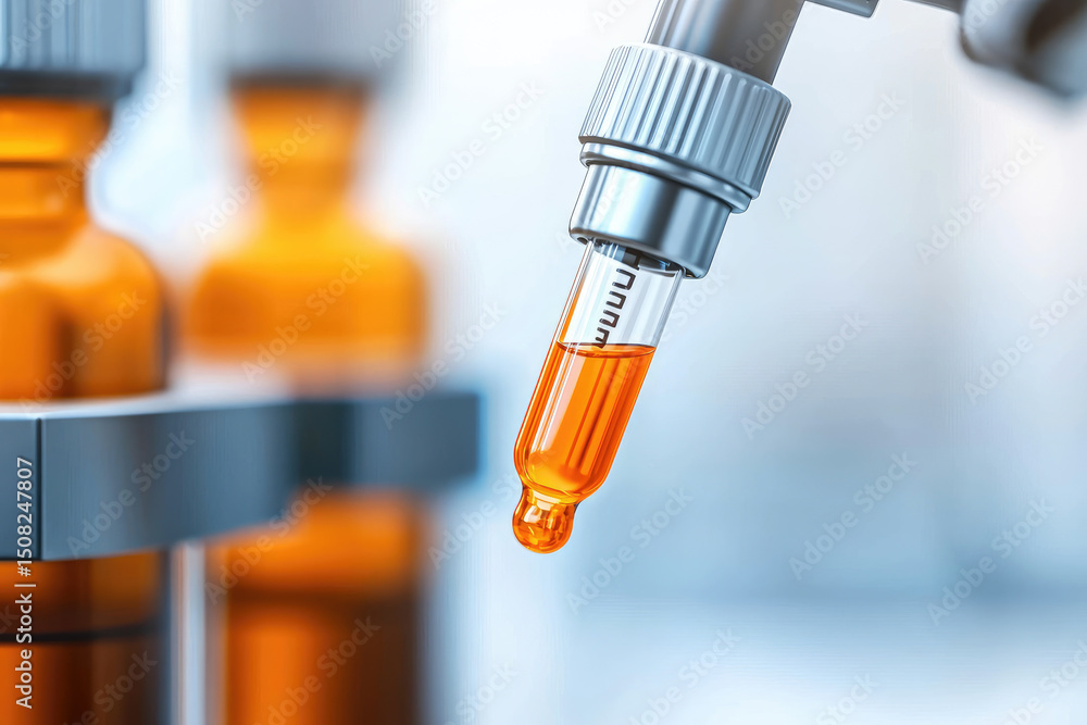 Poster precision liquid transfer with pipette laboratory setting macro photography scientific environment c