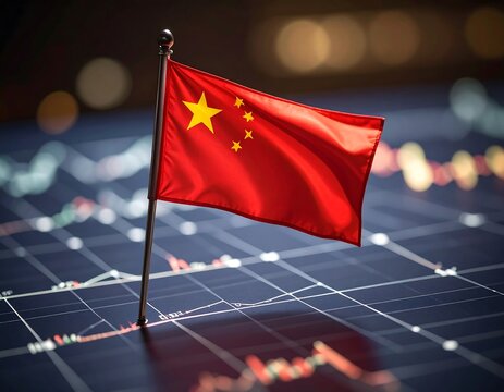 Chinese flag on a financial graph background