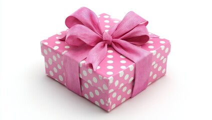Fototapeta premium Pink gift box with polka dots and a bow