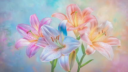 Fototapeta premium watercolor botanical Lilly flowers texture template background.Elegant wedding invitation card background . Minimal hand painted Design for wedding or Valentine's Day