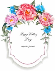 Wedding invitation card  with peonies