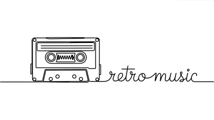 Fototapeta premium retro tape cassette simple continuous one line drawing . Transparent background png file