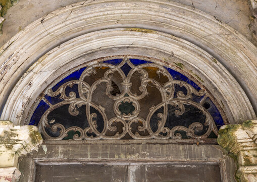 Stained glass in an heritage house at Pakutia Zamindar Bari, Dhaka Division, Nagarpur, Bangladesh
