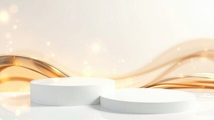 Elegant white product display platform gold background