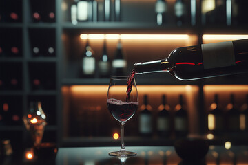 Red wine pouring in modern tasting room