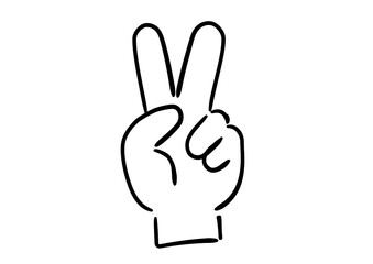 手書きの手のイラスト　ピースサイン　白塗り