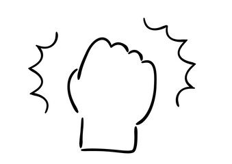 手書きの手のイラスト　握りこぶし　白塗り線画