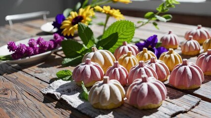 Vibrant floral and pastry arrangement in sunlit kitchen setting cozy home decor and lifestyle inspiration