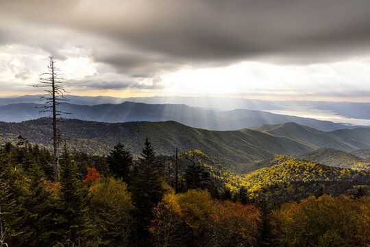 Sun peeks through Great Smokey Mountains