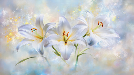 Fototapeta premium watercolor botanical Lilly flowers texture template background.Elegant wedding invitation card background . Minimal hand painted Design for wedding or Valentine's Day