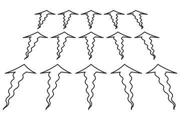 Set of blue arrow showing wind air flow isolated on white background, air direction signs. eps 10.