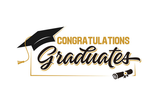 graduation greeting sign with academic cap and diploma. Vector design for invitations, banners, and celebration cards. Suitable for school and university events.