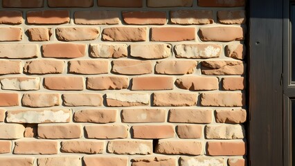 Fototapeta premium A close-up view of a textured brick wall showcasing warm tones and rustic elements for architectural design.