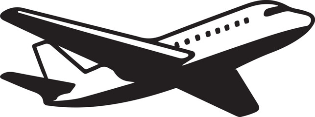 Airplane silhouette vector icon illustrating air travel and aviation