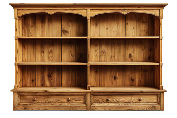 Wooden bookshelf with shelves and drawers for storage and display