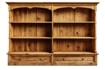 Wooden bookshelf with shelves and drawers for storage and display