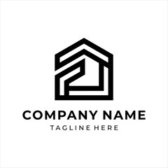 The logo design combines the letter f and a house, using black.