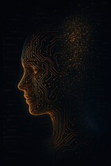 AI Concept Face Dissolving into Digital Code Particles